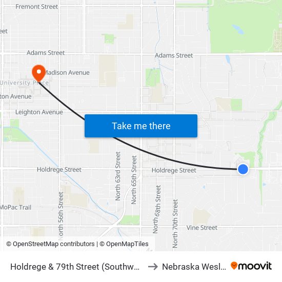 Holdrege & 79th Street (Southwest Side) to Nebraska Wesleyan map