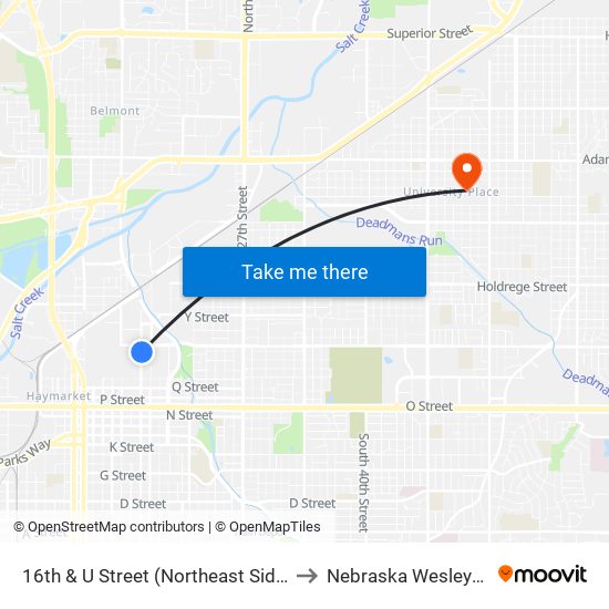 16th & U Street (Northeast Side) to Nebraska Wesleyan map