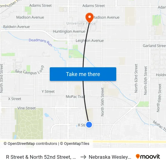 R Street & North 52nd Street, Se to Nebraska Wesleyan map