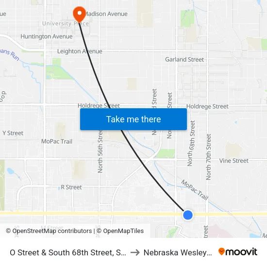 O Street & South 68th Street, SW to Nebraska Wesleyan map