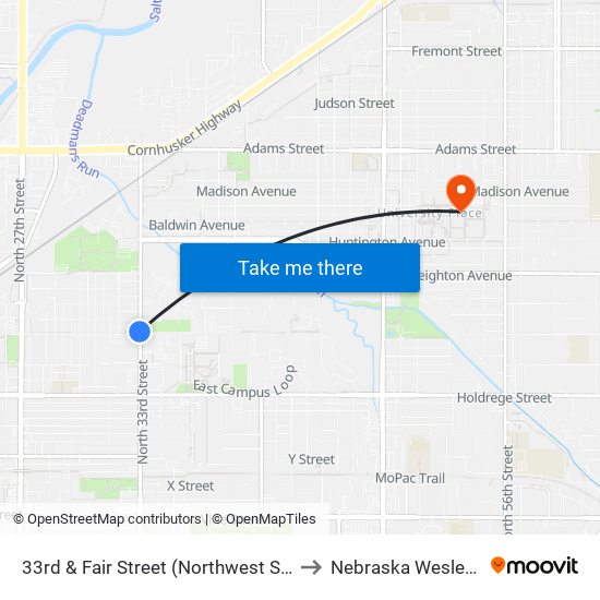 33rd & Fair Street (Northwest Side) to Nebraska Wesleyan map