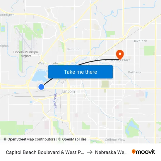 Capitol Beach Boulevard & West P Street, NW to Nebraska Wesleyan map