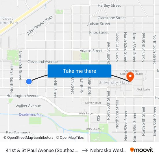 41st & St Paul Avenue (Southeast Side) to Nebraska Wesleyan map