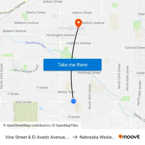 Vine Street & El Avado Avenue, NW to Nebraska Wesleyan map