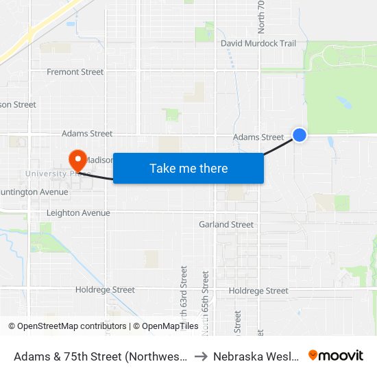 Adams & 75th Street (Northwest Side) to Nebraska Wesleyan map