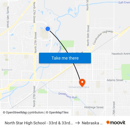 North Star High School - 33rd & 33rd Circle (Northeast Side) to Nebraska Wesleyan map