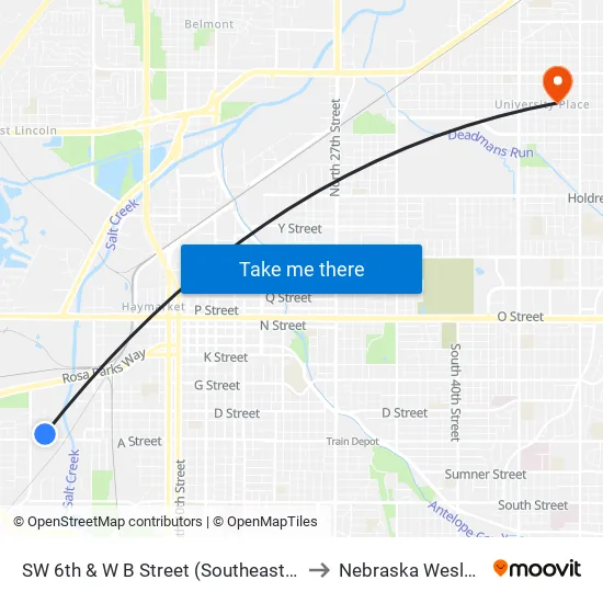 North 48th Street & Madison Avenue, SW to Nebraska Wesleyan map