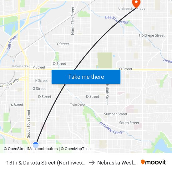 13th & Dakota Street (Northwest Side) to Nebraska Wesleyan map