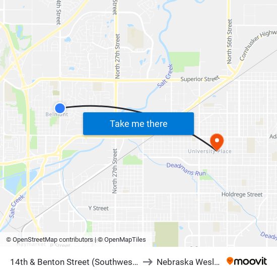 14th & Benton Street (Southwest Side) to Nebraska Wesleyan map