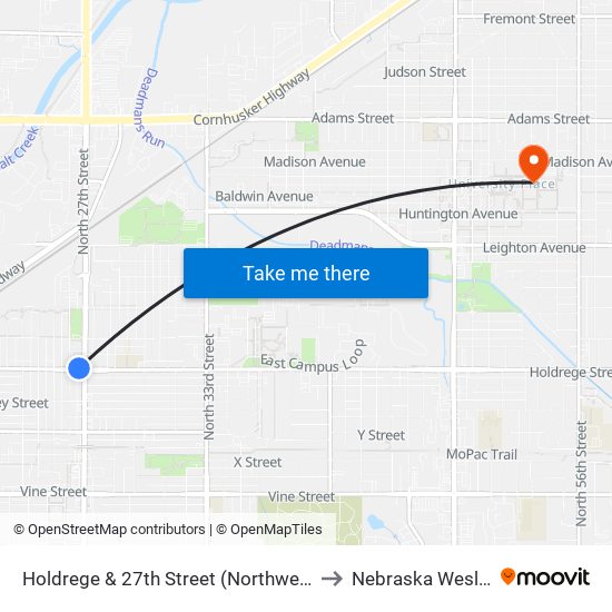 Holdrege & 27th Street (Northwest Side) to Nebraska Wesleyan map