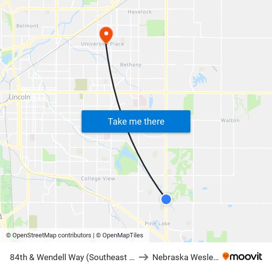 84th & Wendell Way (Southeast Side) to Nebraska Wesleyan map