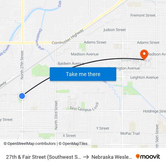 27th & Fair Street (Southwest Side) to Nebraska Wesleyan map