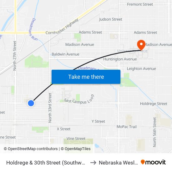 Holdrege & 30th Street (Southwest Side) to Nebraska Wesleyan map