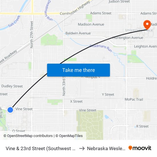 Vine & 23rd Street (Southwest Side) to Nebraska Wesleyan map