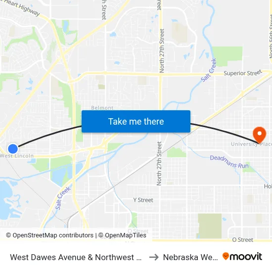 West Dawes Avenue & Northwest 8th Street, SW to Nebraska Wesleyan map