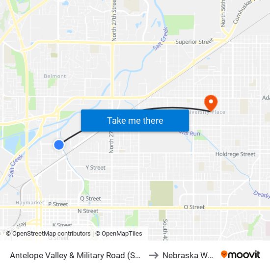 Antelope Valley & Military Road (Southwest Side) to Nebraska Wesleyan map