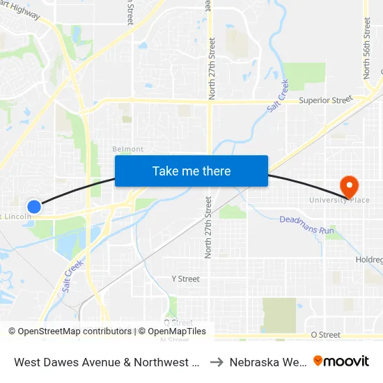 West Dawes Avenue & Northwest 4th Street, SW to Nebraska Wesleyan map