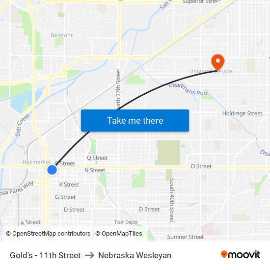 Gold's - 11th Street to Nebraska Wesleyan map