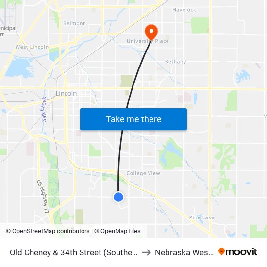 Old Cheney & 34th Street (Southeast Side) to Nebraska Wesleyan map