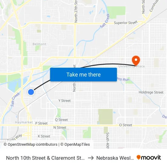 North 10th Street & Claremont Street, NW to Nebraska Wesleyan map