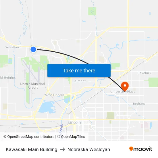 Kawasaki Main Building to Nebraska Wesleyan map