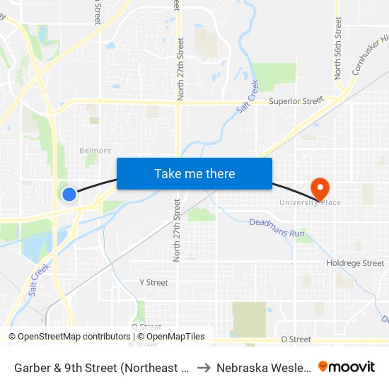 Garber & 9th Street (Northeast Side) to Nebraska Wesleyan map