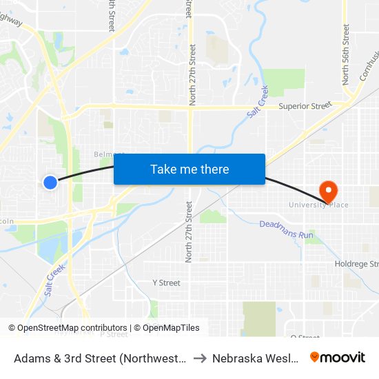 Adams & 3rd Street (Northwest Side) to Nebraska Wesleyan map