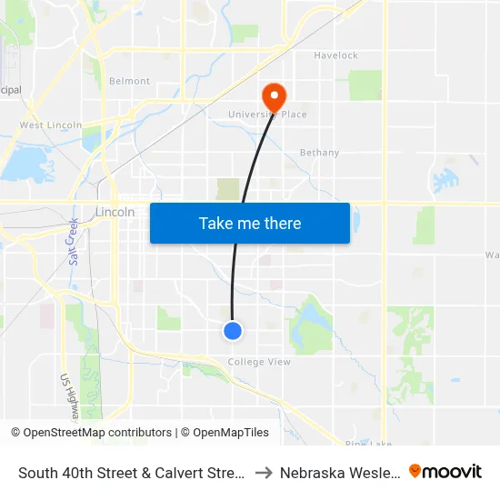 South 40th Street & Calvert Street, Se to Nebraska Wesleyan map