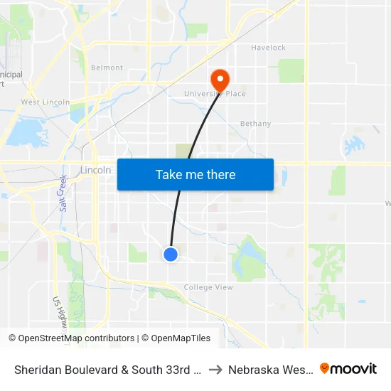 Sheridan Boulevard & South 33rd Street, NE to Nebraska Wesleyan map