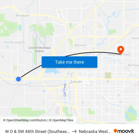 Adams Street & North 56th Street, NE to Nebraska Wesleyan map