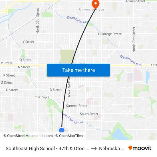 Southeast High School - 37th & Otoe Street (Northeast Side) to Nebraska Wesleyan map
