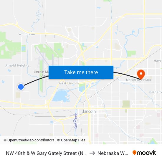NW 48th & W Gary Gately Street (Northeast Side) to Nebraska Wesleyan map