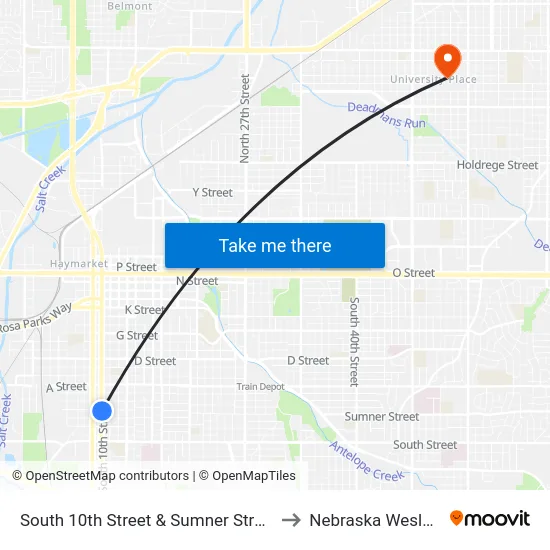 South 10th Street & Sumner Street, Se to Nebraska Wesleyan map