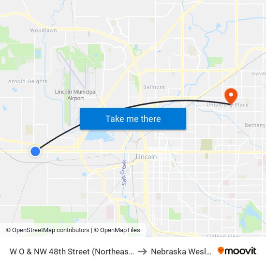 W O & NW 48th Street (Northeast Side) to Nebraska Wesleyan map