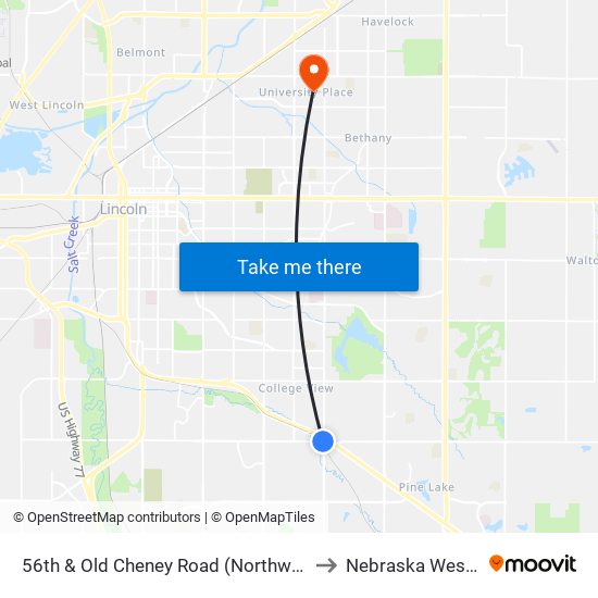 56th & Old Cheney Road (Northwest Side) to Nebraska Wesleyan map