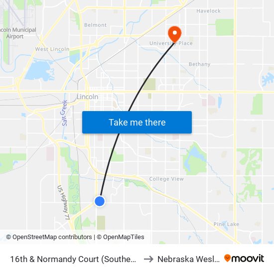 16th & Normandy Court (Southeast Side) to Nebraska Wesleyan map