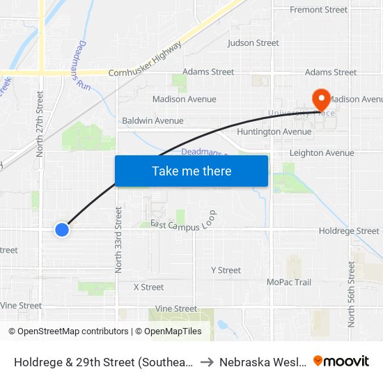 Holdrege & 29th Street (Southeast Side) to Nebraska Wesleyan map