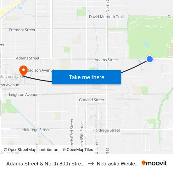 Adams Street & North 80th Street, Se to Nebraska Wesleyan map