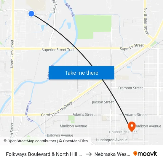 Folkways Boulevard & North Hill Road, SW to Nebraska Wesleyan map