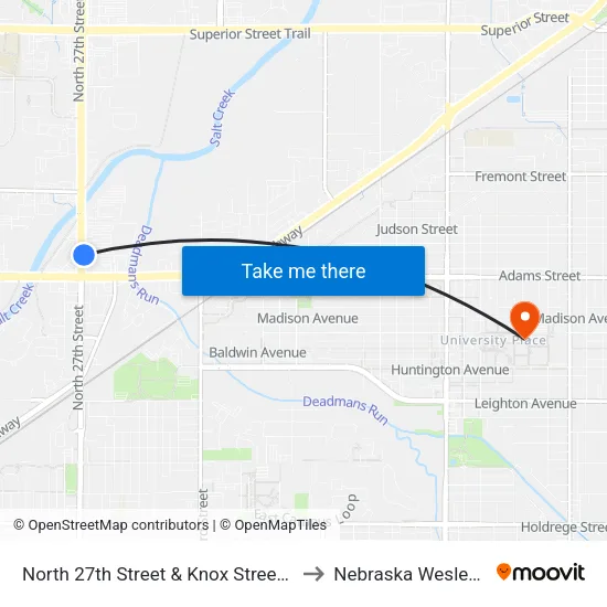 North 27th Street & Knox Street, Se to Nebraska Wesleyan map