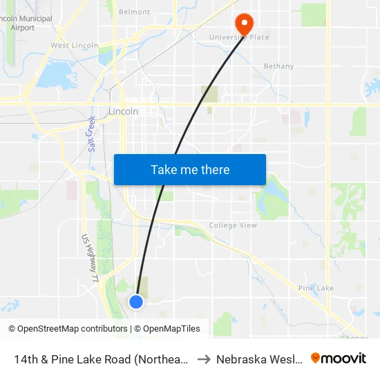 North 48th Street & Cleveland Avenue, NW to Nebraska Wesleyan map