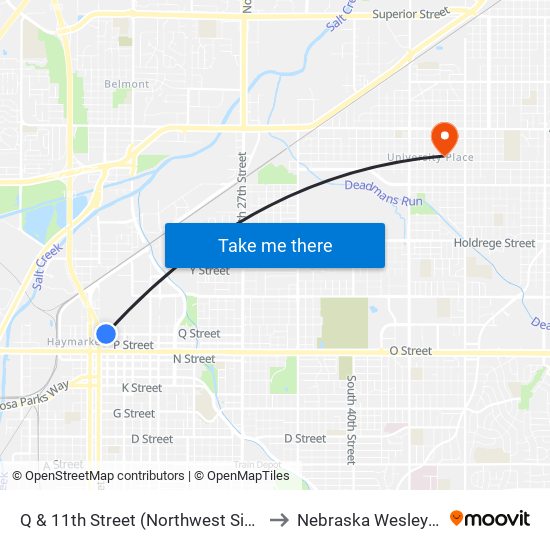 Q & 11th Street (Northwest Side) to Nebraska Wesleyan map