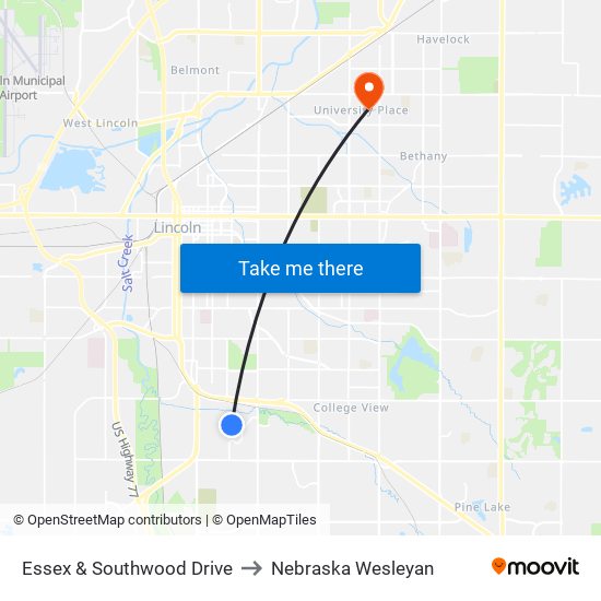Essex & Southwood Drive to Nebraska Wesleyan map