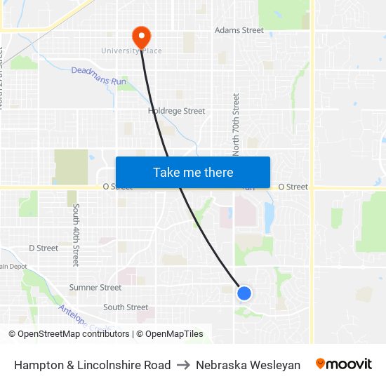 Hampton & Lincolnshire Road to Nebraska Wesleyan map