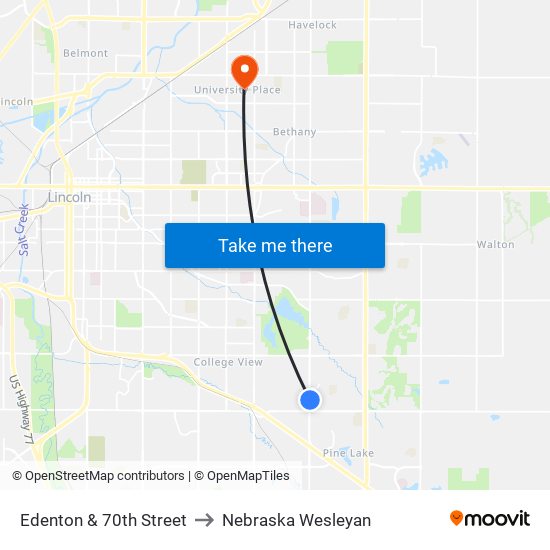 Edenton & 70th Street to Nebraska Wesleyan map