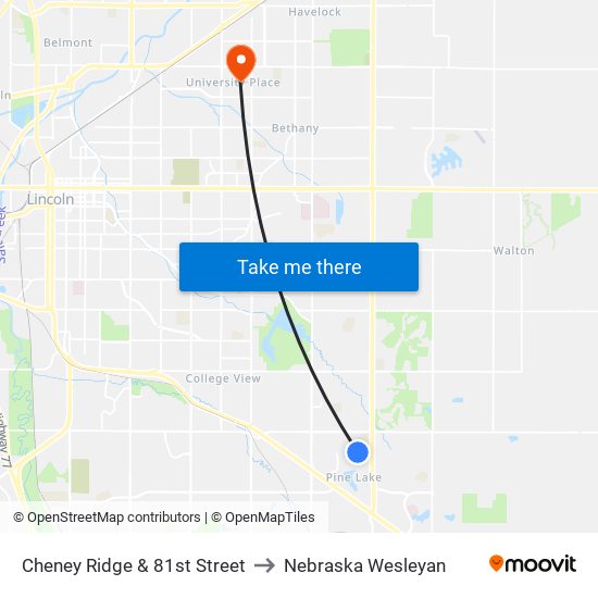 Cheney Ridge & 81st Street to Nebraska Wesleyan map