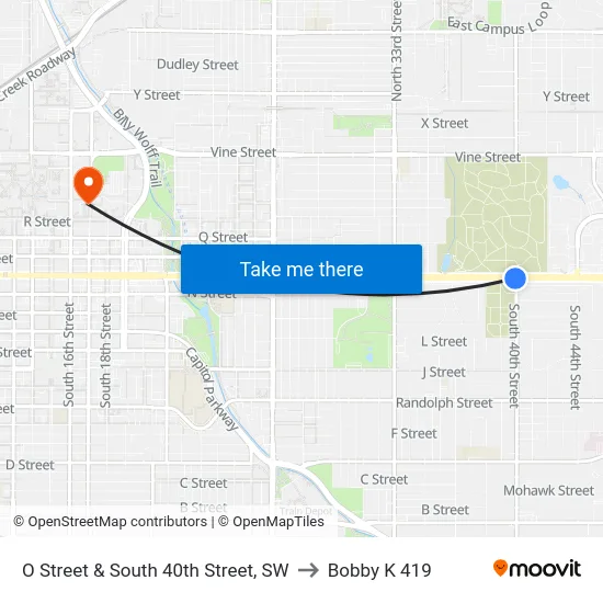 O Street & South 40th Street, SW to Bobby K 419 map