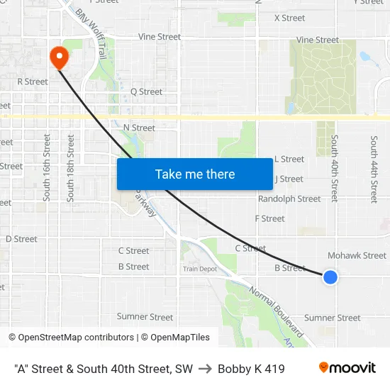 "A" Street & South 40th Street, SW to Bobby K 419 map