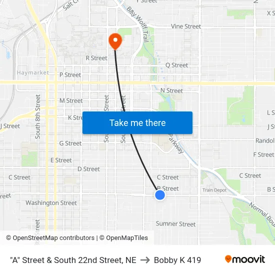 "A" Street & South 22nd Street, NE to Bobby K 419 map