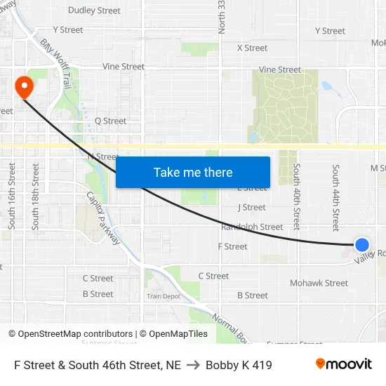 F Street & South 46th Street, NE to Bobby K 419 map
